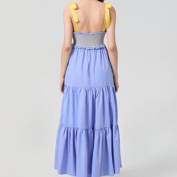 Dreamscape Tiered Blue-Yellow Maxi Dress - Picture 4 of 11
